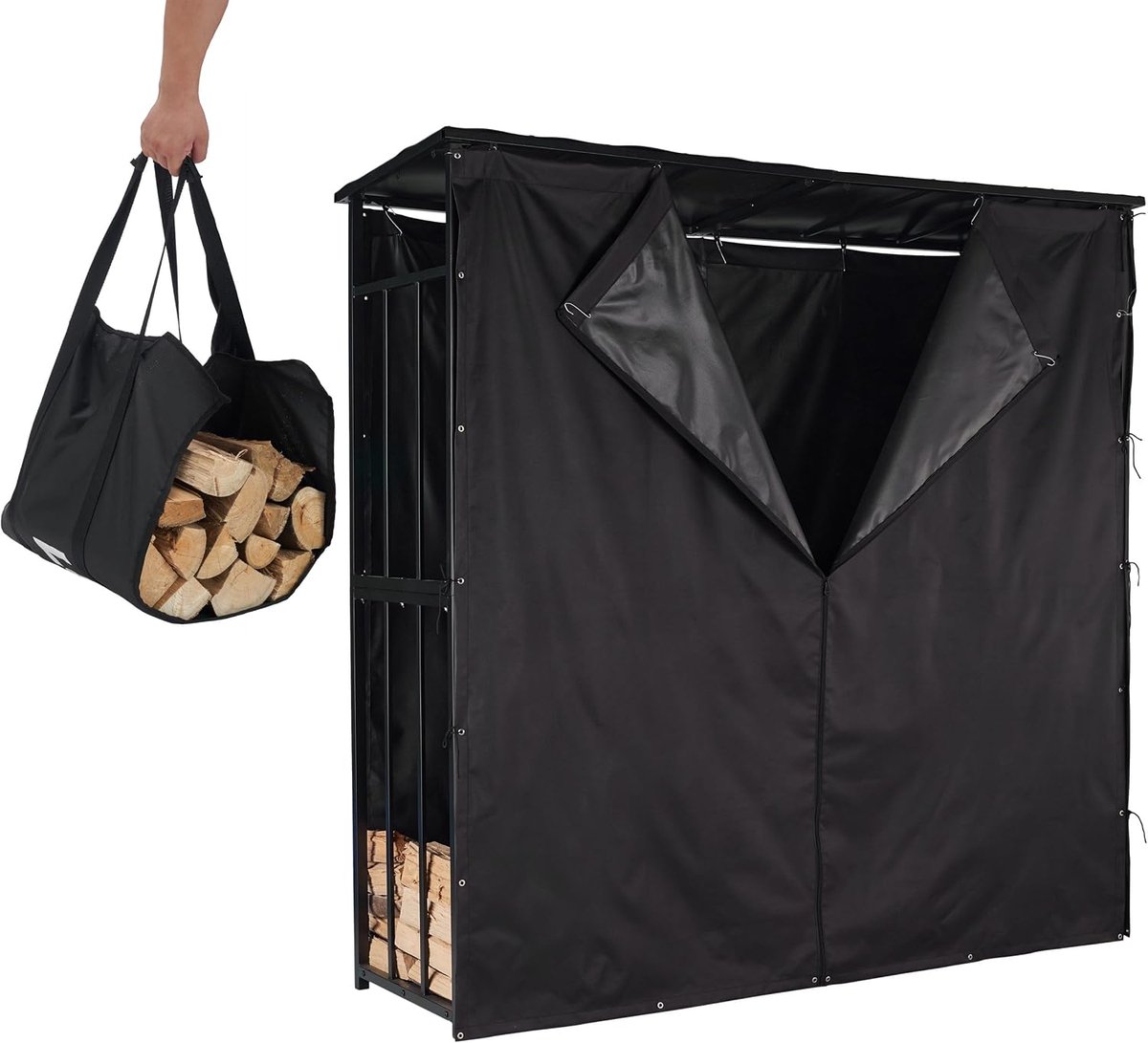 Houtopslag met Dak 180x60x180cm - Metaal - Waterdicht - Eenvoudig te monteren - SnelShoppen