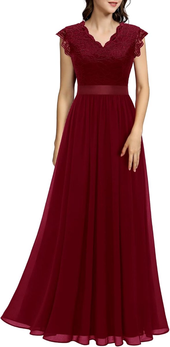 Damen Ballkleid Maxi Lang Abendkleider Elegant für Hochzeit Spitzen Cocktailkeid