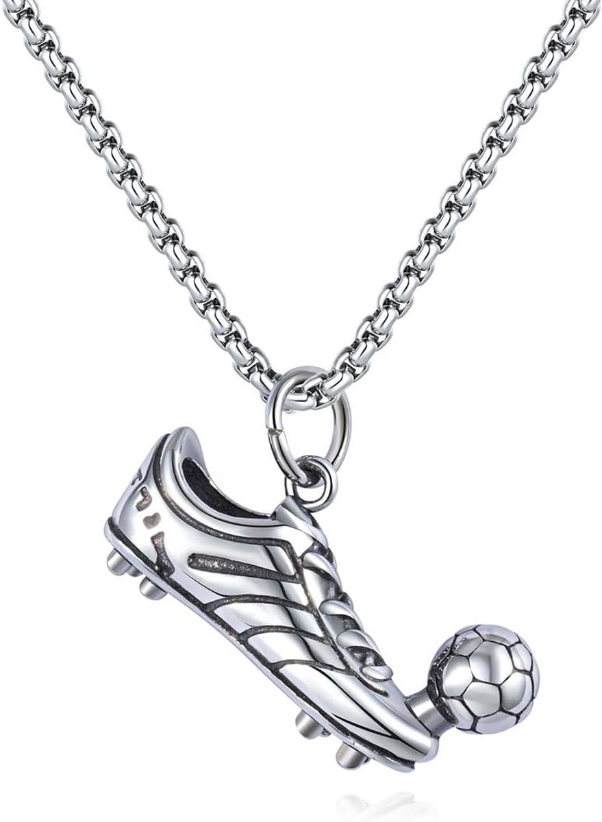 Halsketting voor heren van roestvrij staal, zilverkleurig, hanger in de vorm van een voetbalschoen, hiphop-hanger, cadeau voor mannen