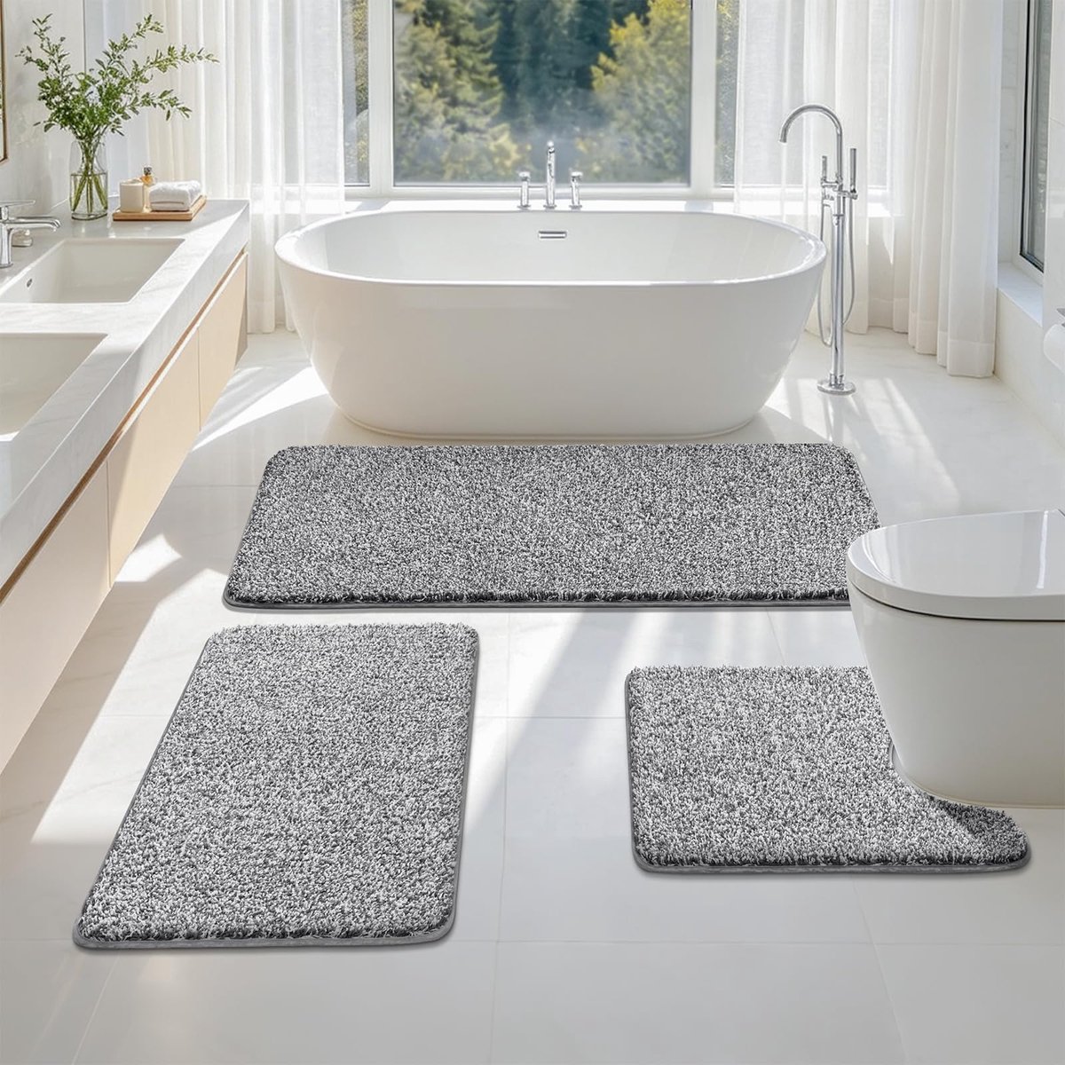 Badkamertapijtenset 3-delig - zachte microvezel - absorberend - ideaal voor badkamercomfort - SnelShoppen
