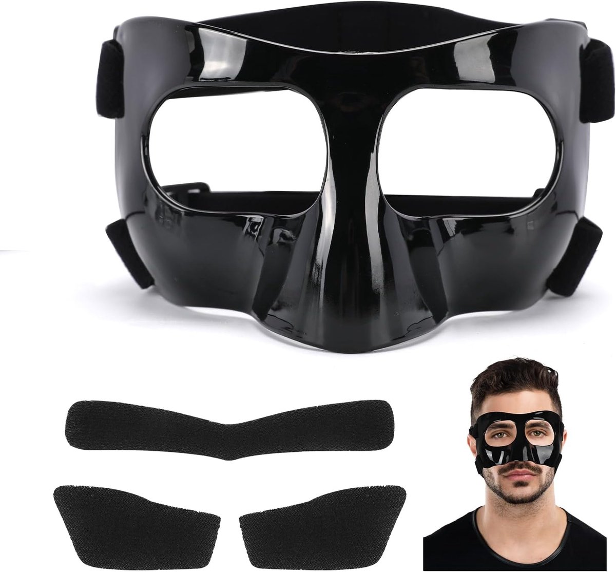 Neusmasker, Bescherming, Gezichtsbescherming Voor Gebroken Neus, Volleybal Verstelbaar Met Padding, Unisex Volwassenen (Zwart)