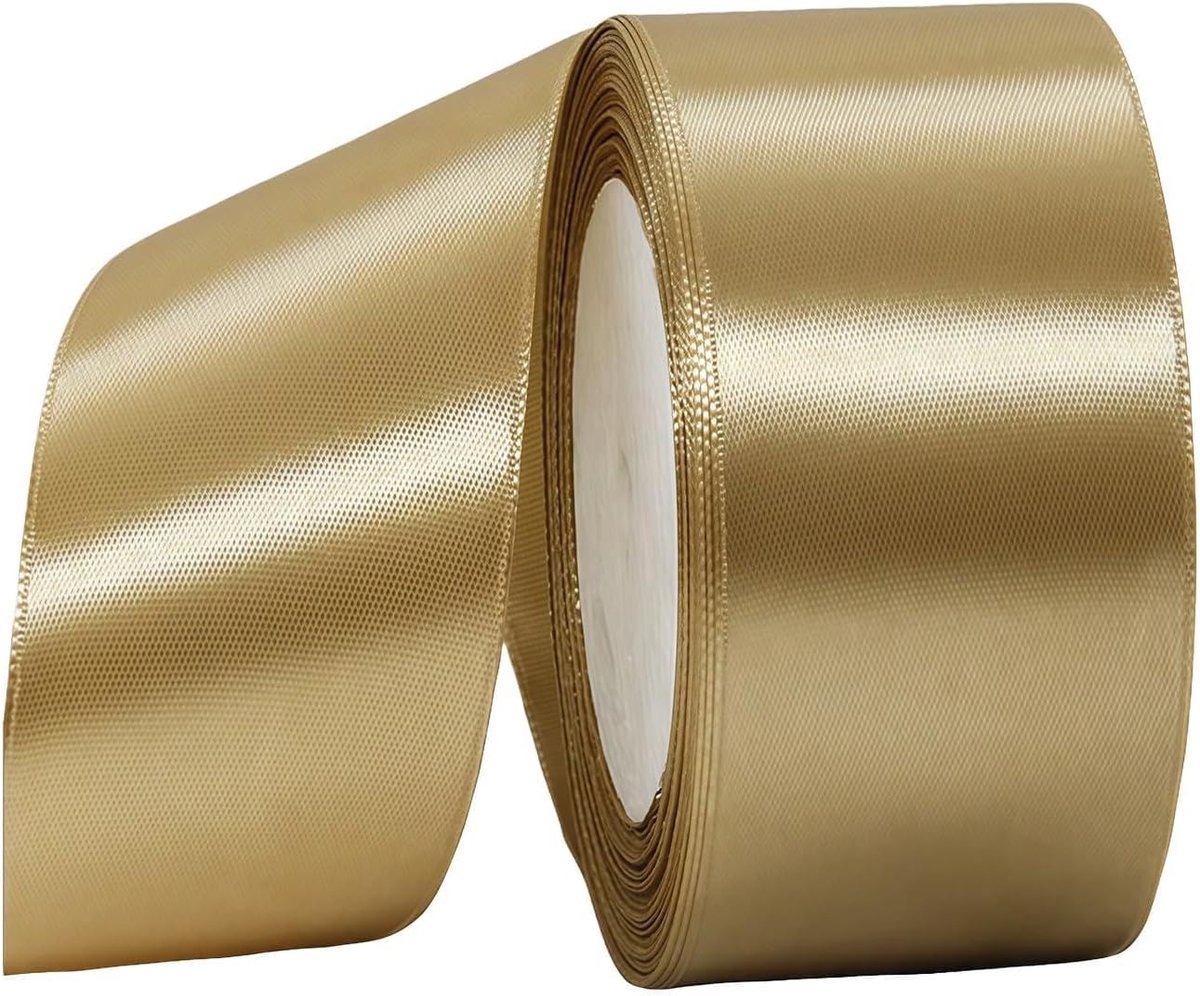 Champagne satijnen lint 50 mm voor geschenkverpakking, kerstambacht, scrapbooking, 22 m rol, polyester stof, champagnekleur