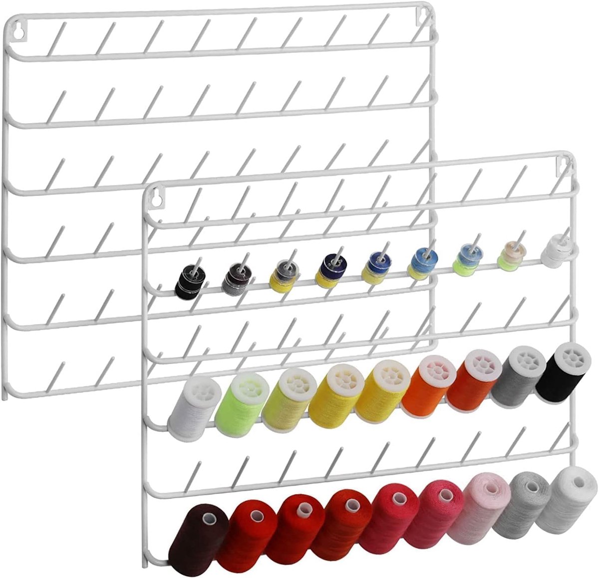 Set van 2 54 spoelen naaigarenhouders, garenhouder/draadhouder, organizer, metalen standaard om op te hangen voor borduurwerk, quilten, naaien (wit) 54 spoelen, naaigaren organizer