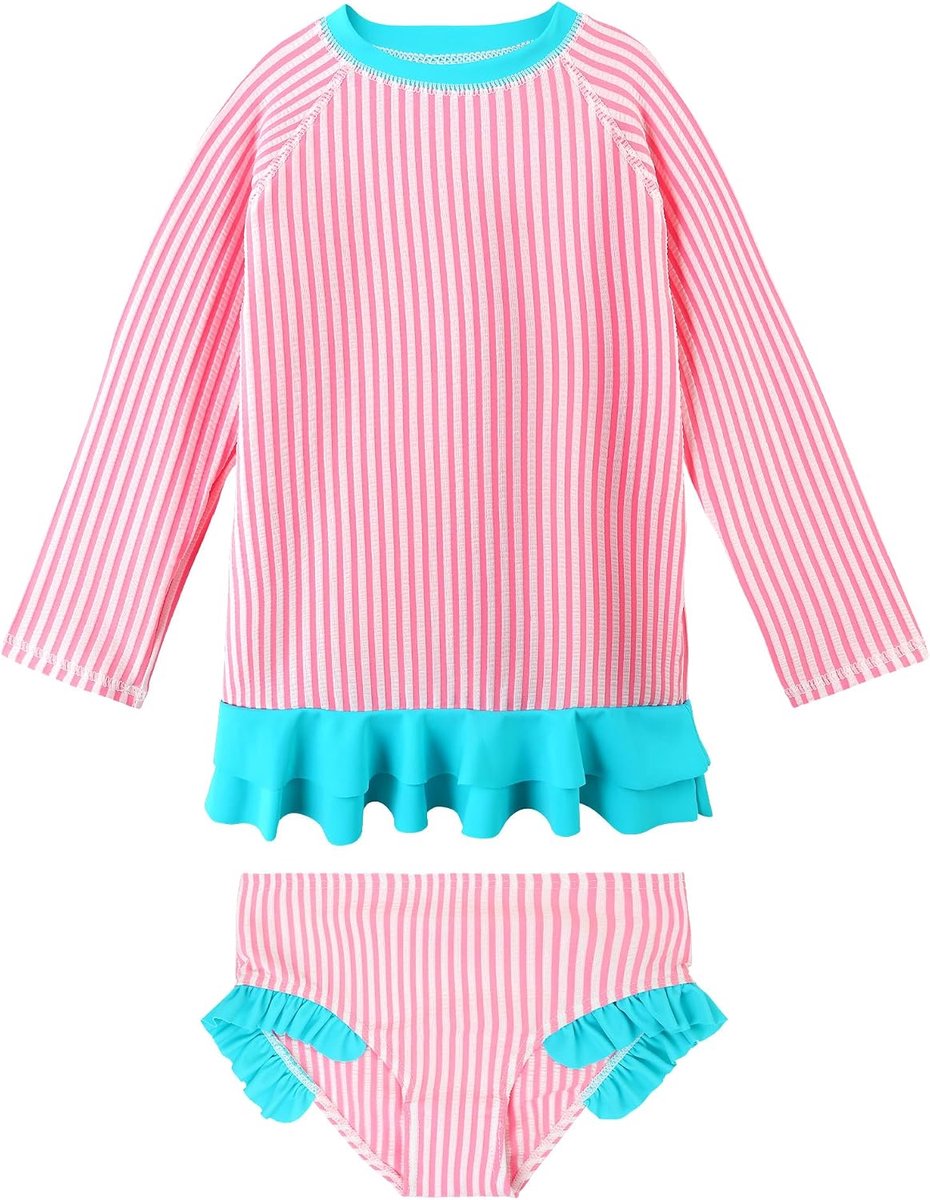 Tweedelige groepsbroek, badpak, korte mouwen, uv-bescherming, voor meisjes van 6 maanden tot 6 jaar | UPF 50+: elastische lange mouwen tweedelig voor meisjes. Ideaal voor strand en zwembad. Machinewas en aan de lucht drogen.