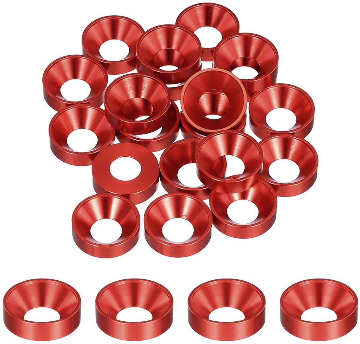 M8 kegelbeker verzonken schijven, geanodiseerde aluminium afdichtingen kegelkop sluitring afdichting voor schroef RC/FPV/PC/drone/mechanische accessoires, verpakking van 35 (donkerrood)