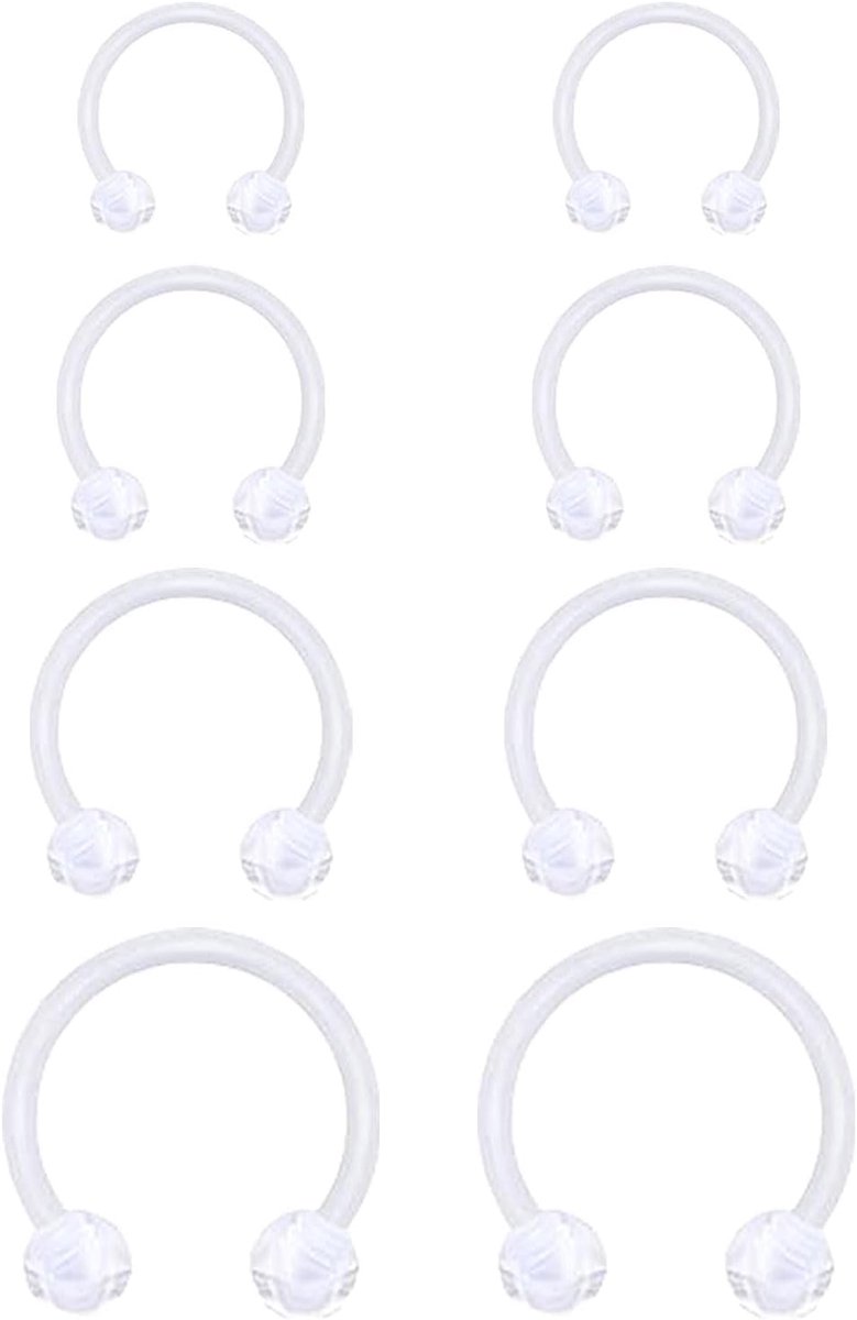 8 stuks kunststof hoefijzer neus lip 6/8/10/12mm flexibele acryl septum helix wenkbrauw ring