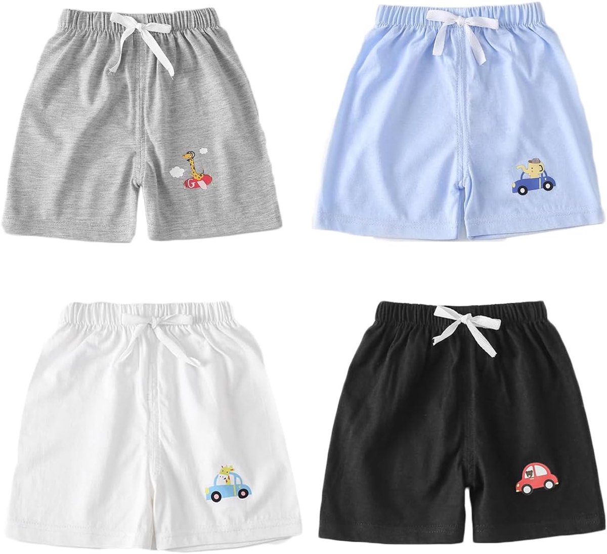 Korte broekjes set 4 stuks - katoen - cartoonprint - comfortabel voor baby’s - SnelShoppen