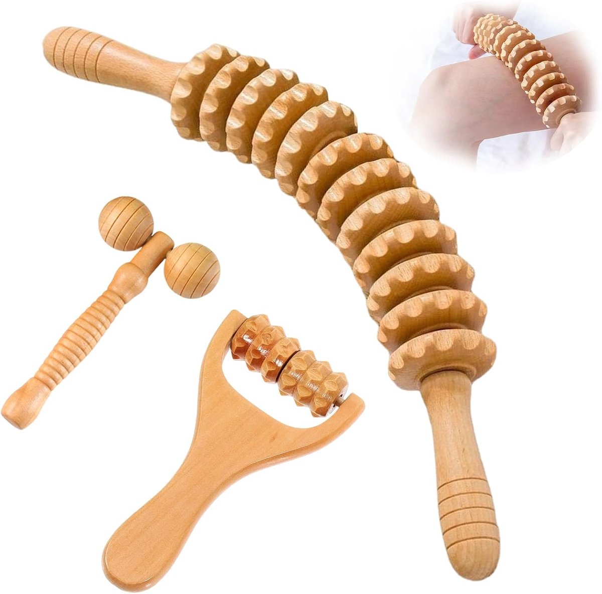 Massage roller set van 3 - houten rollers - ontspannen spieren - ideaal voor thuis en onderweg - SnelShoppen