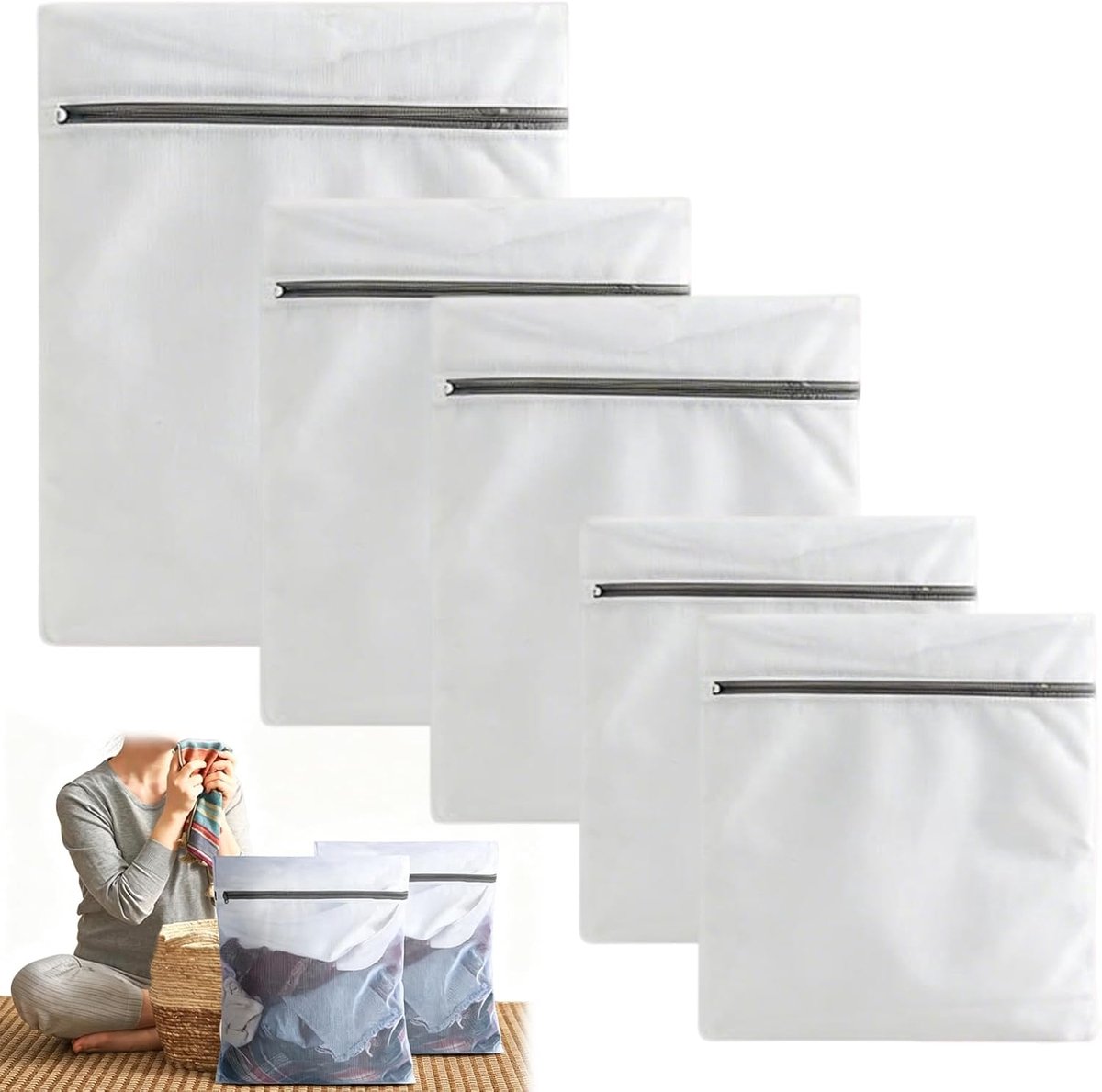 Wäschenetz voor wasmachine - 5 stuks - 3 maten - stevig polyester - bescherming gevoelige kleding - SnelShoppen
