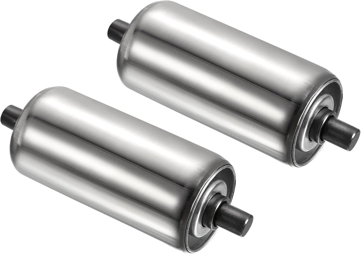 Transporterroller 2 inch diameter 4 inch lengte, 2 verpakkingen roestvrij staal zwaartekracht transmissie reserveonderdeel verzinkt eindstuk, zilver