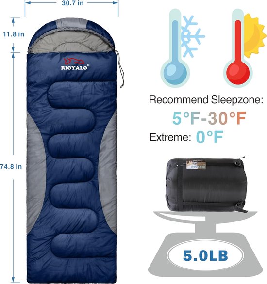 Winter Slaapzak - Kampeerzak - Buiten slapen - Waterdicht ontwerp - XL formaat - Marineblauw — afbeelding 5