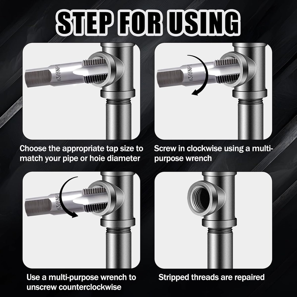 5 stuks NPT Pipe Tap Set 1/8, 1/4, 3/8, 1/2, 3/4 inch Precisie Schroefdraad Gereedschapsset voor loodgieters, monteurs en DIY TS/SZ-03