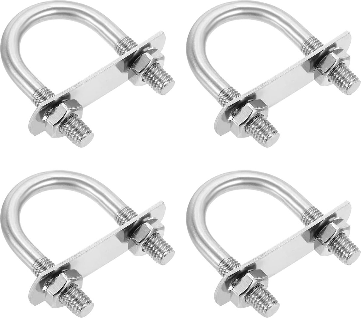 U-bouten 4 sets 38 mm binnenbreedte 91 mm lengte 201 roestvrij staal U-klem bouten met platen en moeren voor autoaanhangers, bootaanhangers, zilver
