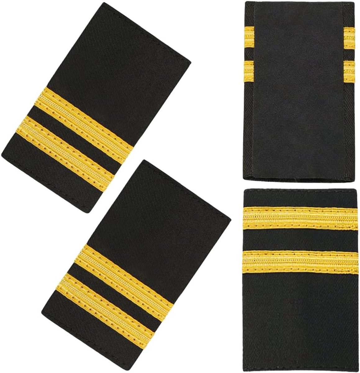 2 x professionele stangen voor pilotenuniform, 2 stangen met gouden strepen, schouderkussens voor kapiteins-badge, 8,5 x 5 cm
