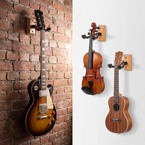 Gitaarhouder voor aan de muur, gitaarwandhouder, hout, wandhouder voor klassieke gitaar, elektrische gitaar, basgitaar (2 stuks) — afbeelding 2