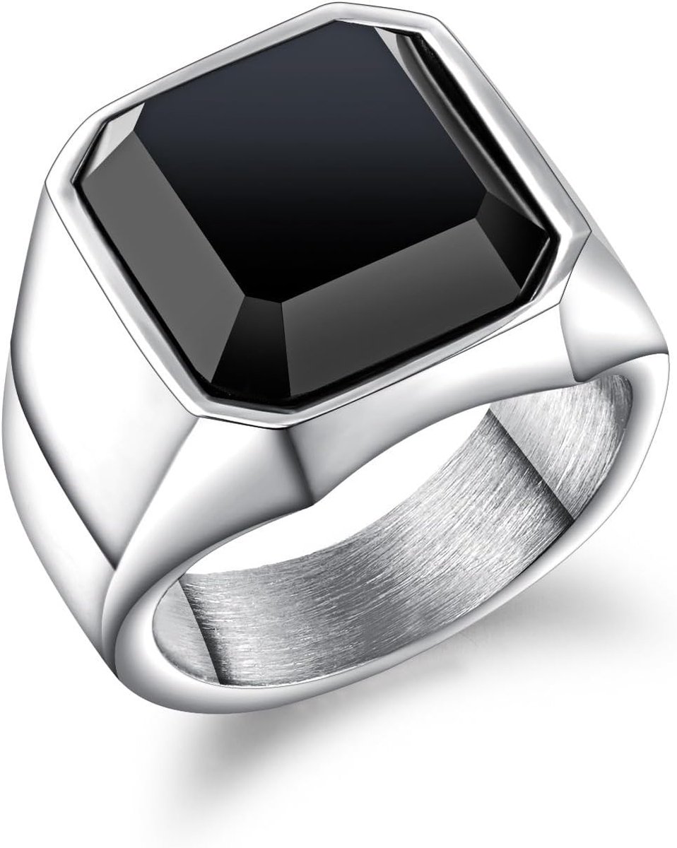 Stalen ring voor heren en jongens, zegelring, hiphop, signet ringen, vierkant, agaat, biker heren