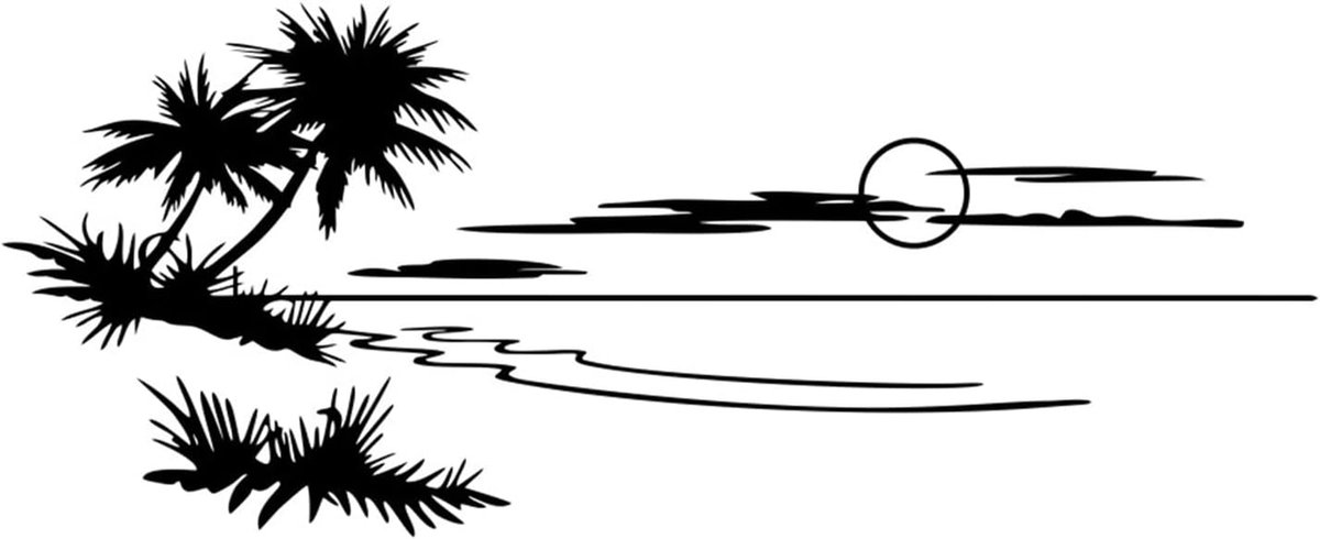 Groot formaat, strand, avontuur, zwart, tropisch, decoratieve sticker voor auto, camping, universeel, eenvoudig te installeren en te verwijderen
