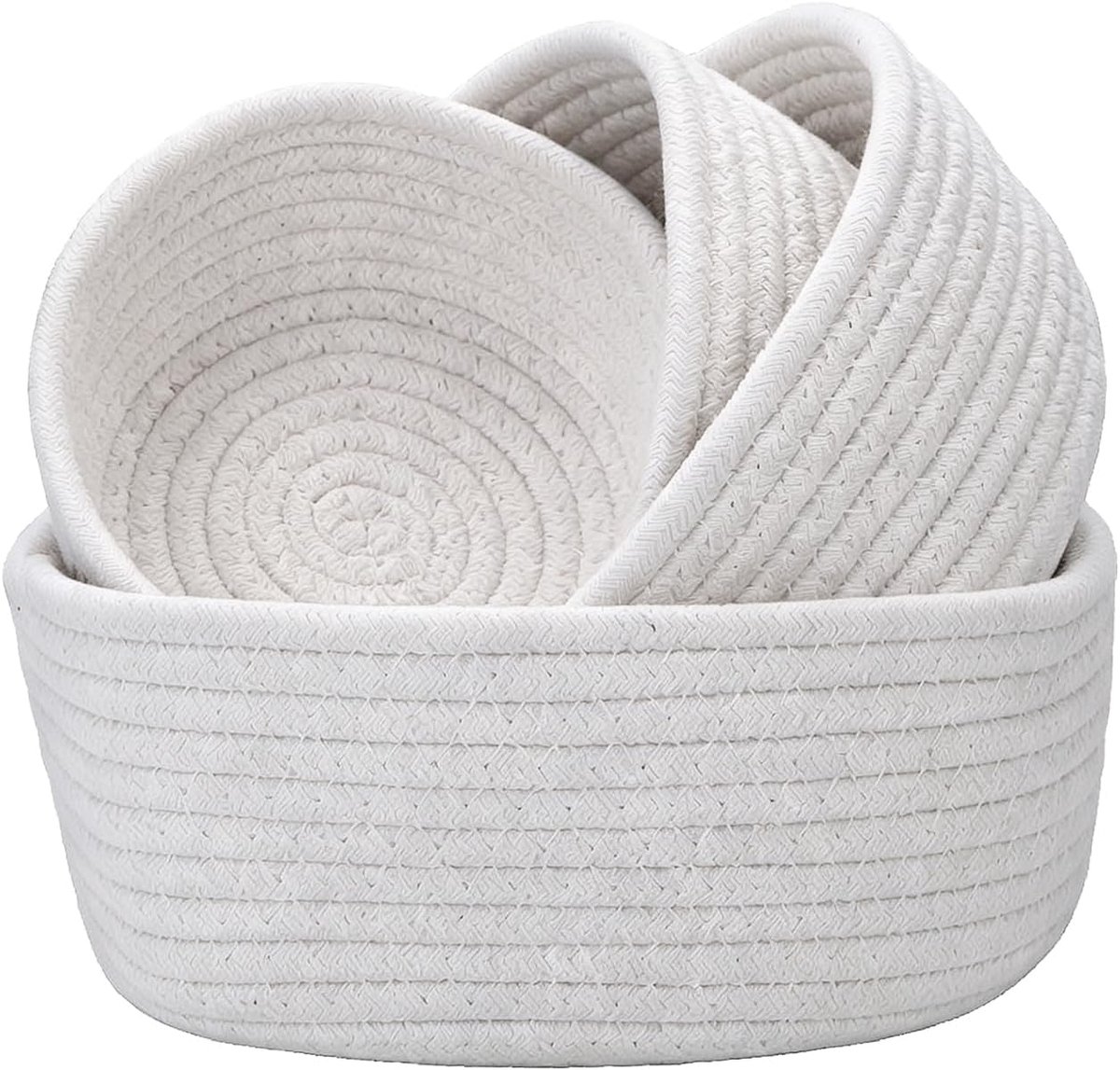 4 stuks opbergmanden, gevlochten katoenen touw, manden wit | Stapelbare witte manden organizer voor woonkamer, slaapkamer, badkamer, luiertafel, opslag, decoratie, opslag