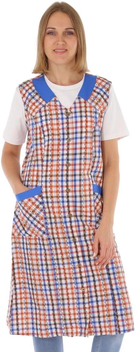 Knoopjas voor dames, gemengd weefsel, geruit, schort zonder mouwen, kookschort, schort, schort