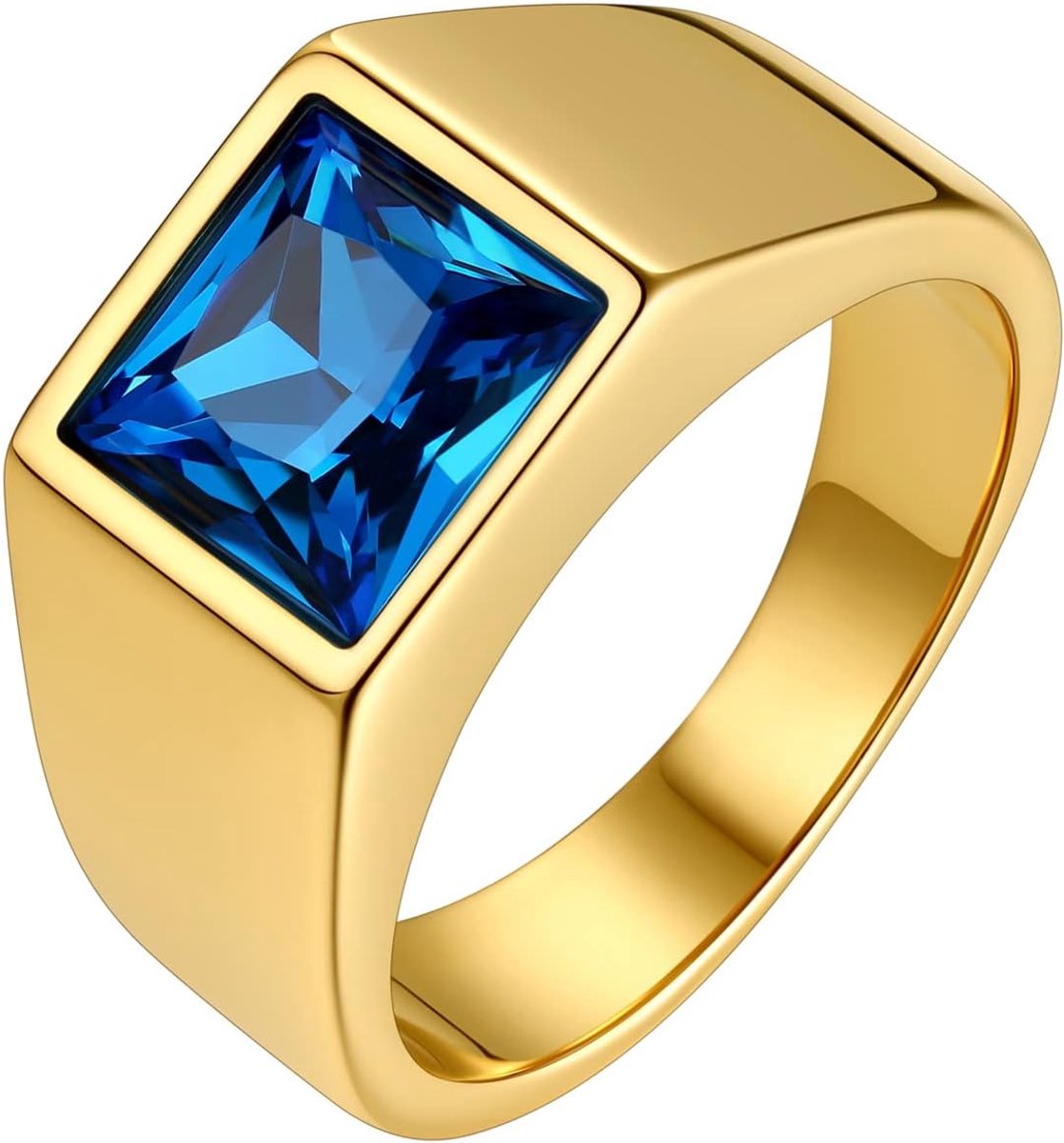Ring van staal voor dames en heren, zilver/zwart/goud, maat 54-72,5, jongensring met 8 mm/15 mm zwarte steen/saffier, cadeau-ideeën voor verjaardag, jubileum