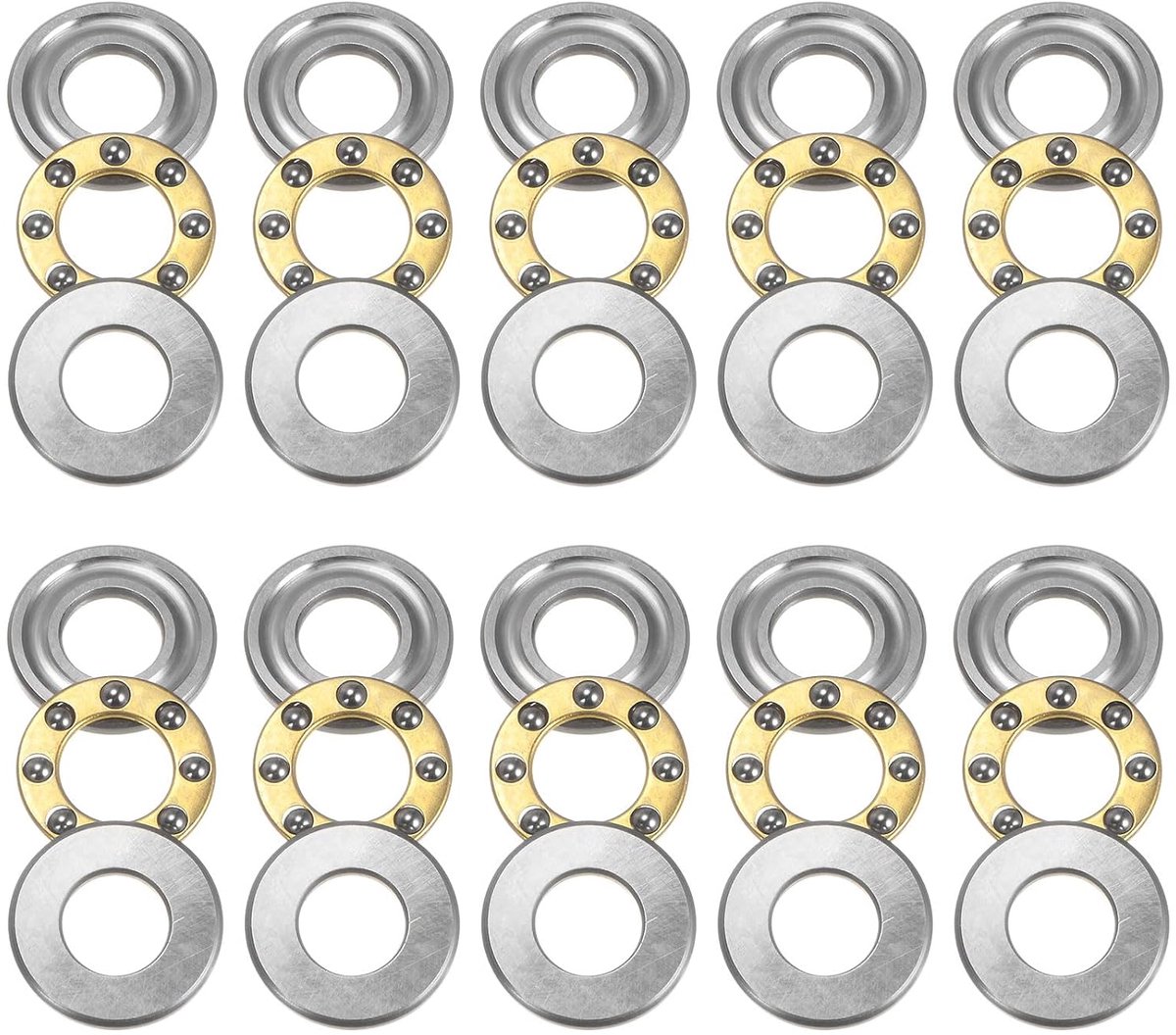 F7-15M miniatuur stuwkracht kogellagers 7 mm boring 15 mm AD 5 mm dik chroom staal met sluitringen voor transportsystemen, machinebouw, 10 stuks