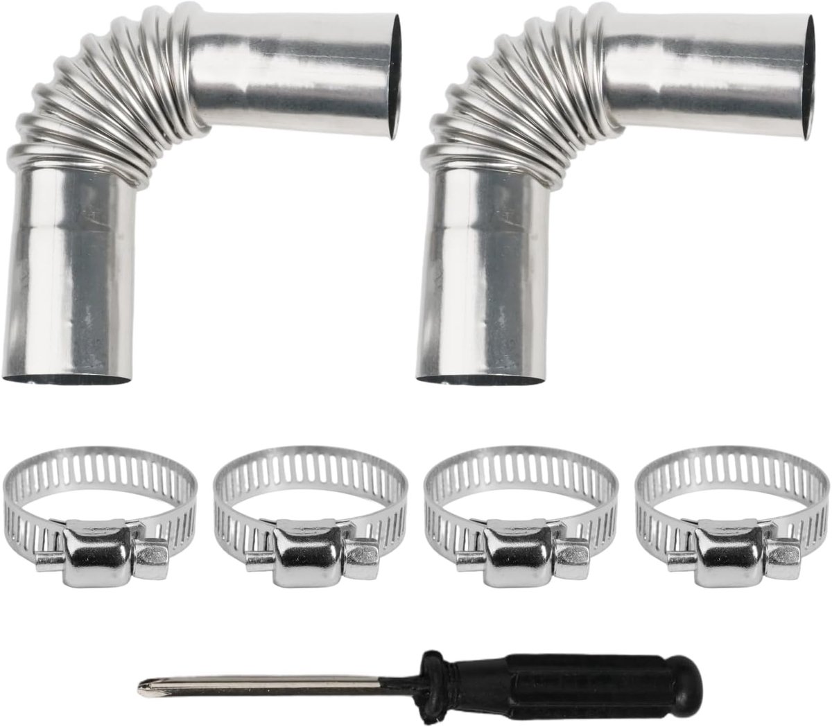 Set van 2 roestvrij stalen uitlaatpijp hoekverbinder 25 mm – robuuste uitlaatpijp staande verwarming voor gasontluchting – incl. 4 roestvrijstalen klemmen en kruisschroevendraaier als accessoires voor