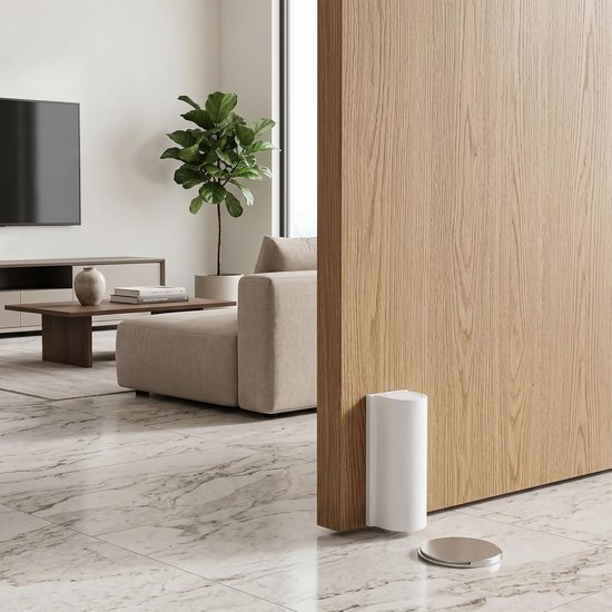 Zelfklevend, magnetische deurstopper in onzichtbare uitvoering, deurmagneet, witte deurhouder voor alle binnendeuren in de woonkamer, slaapkamer, badkamer en kantoor — afbeelding 4