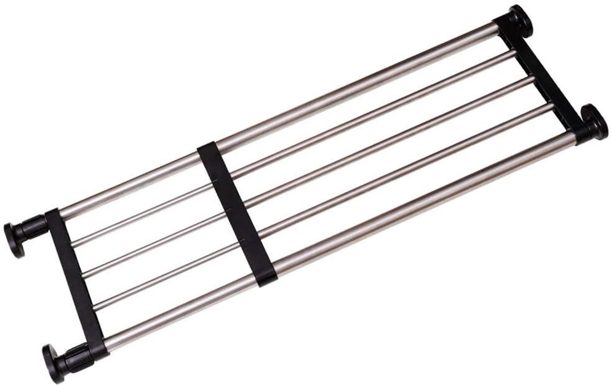 Uitbreidbare kast spanning plank staaf verstelbare metalen opbergrek kast organizer doe-het-zelf verdeler separator planken voor kledingkast kast keuken badkamer, zwart, 84-117,5 cm
