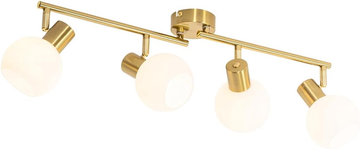 - Art Deco Plafondspot goud met opaal glas 4-lichts verstelbaar - Anouk | Woonkamer | Slaapkamer | Keuken - Glas Langwerpig - E14 Geschikt voor LED - Max. 4 x 25 Watt
