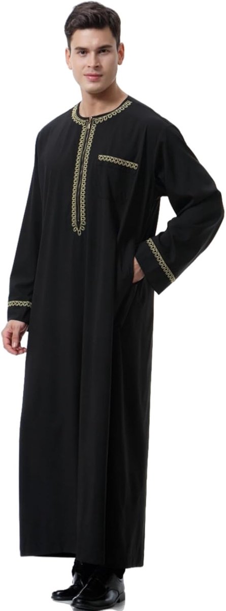 Kaftan Lange Mouw Thobe voor Mannen Zwart Jalabiya Jubba Abaya Heren Gewaden Moslim Gebed Kleden Islamitische Geschenken