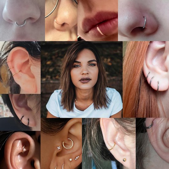 Neuspiercing, ring, scharnier, 316L chirurgisch staal, segmentring-clicker, 20G, 18G, 16G, septum, kraakbeen, nostril, helix, tragus, rook, conch, piercing, 6 mm, 7 mm, 8 mm, 9 mm, 10 mm, — afbeelding 3