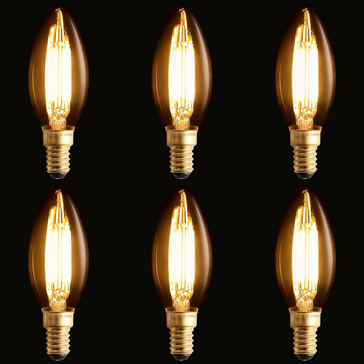Scicent 6 Stuks E14 LED Lamp Vintage C35, 4W 2700K Warm Wit, Edison Filamentlamp van Amber Glas, Traploos Dimbaar, Flikkervrij