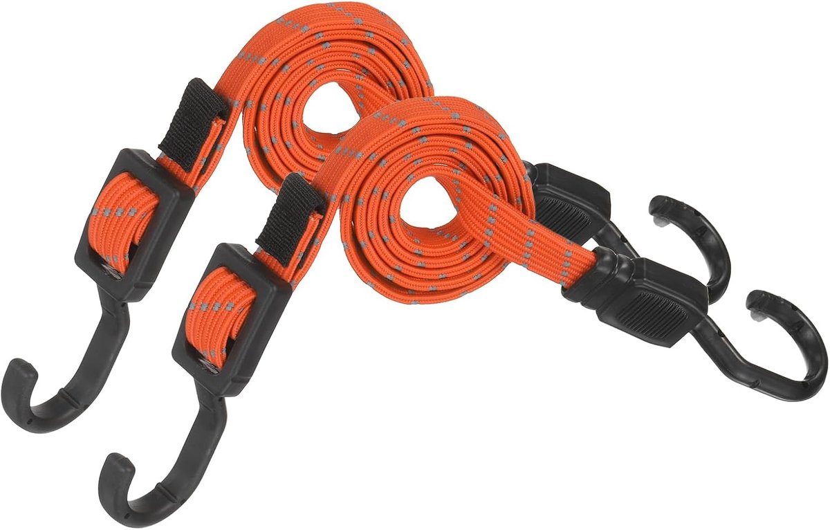 39 inch verstelbare bungeekoorden met haak, 2 stuks zware elastische bungee-riem voor buiten voor het beveiligen van bagage verplaatsende vracht, lichtoranje