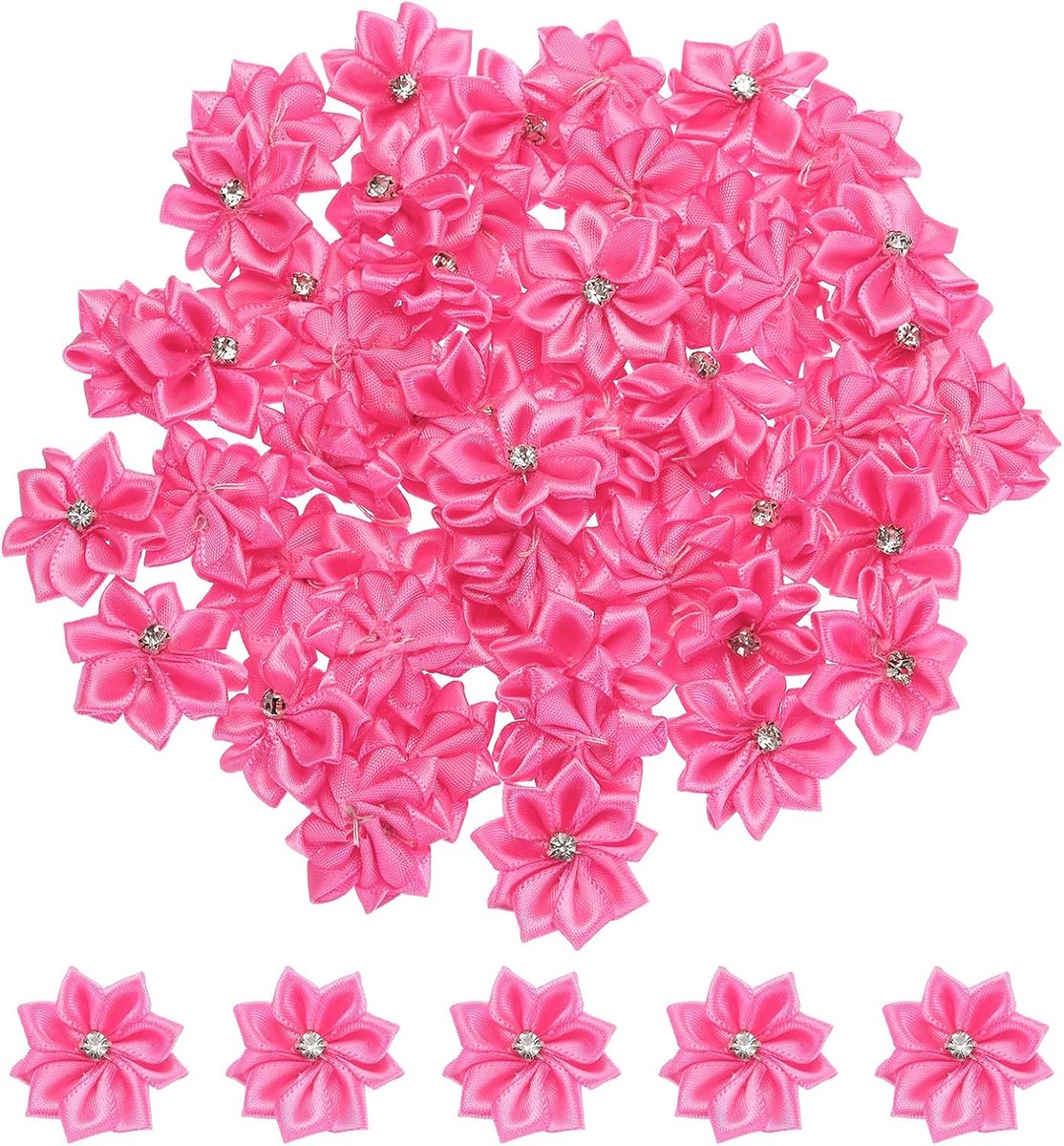 1,2 inch kleine lint bloemen, 100 stuks satijnen lint bloemen mini stof bloemen voor ambachten doe-het-zelf bruiloft ornament applicaties, roze