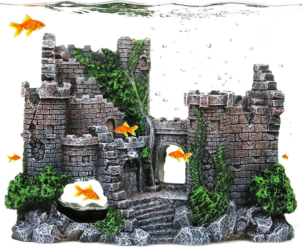 Ornamenten, Kasteel Aquariumdecoratie Aquaria voor Huisdieren, Klassieke Burgroïnen Accessoires Aquarium Polyresin Landschap voor Vis Garnalen Schildpad