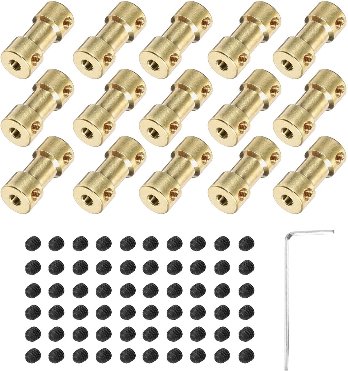 15 stuks 3 mm op 3 mm messing askoppeling verbindingsstuk met schroeven en inbussleutel flexibele motoraskoppeling voor autobandasmotor