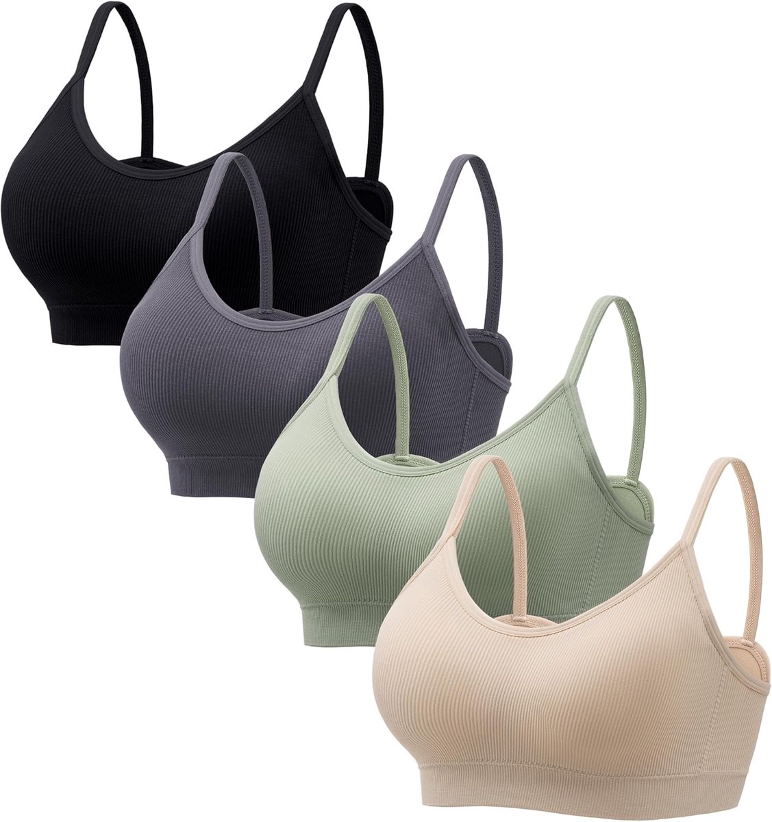 Sportbeha's met bandjes voor dames, 3 stuks, gewatteerde draadloze sportbeha voor training, hardlopen, medium ondersteuning, yoga-beha