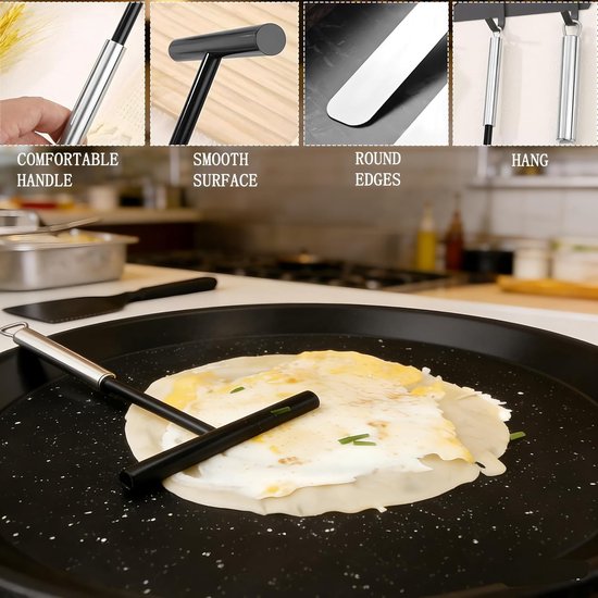 3-delige deegdispenser van roestvrij staal en spatel van siliconen, olieborstel, pannenkoekenset, spatel voor cake, crème, pan, keuken, verdeel pannenkoekendeeg — afbeelding 2