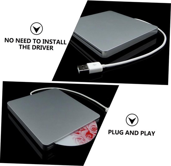 Externe Dvd Brander - Draagbare Schrijver - Data Back-up - Ultradun Ontwerp - 14.2 cm - Zilver — afbeelding 2