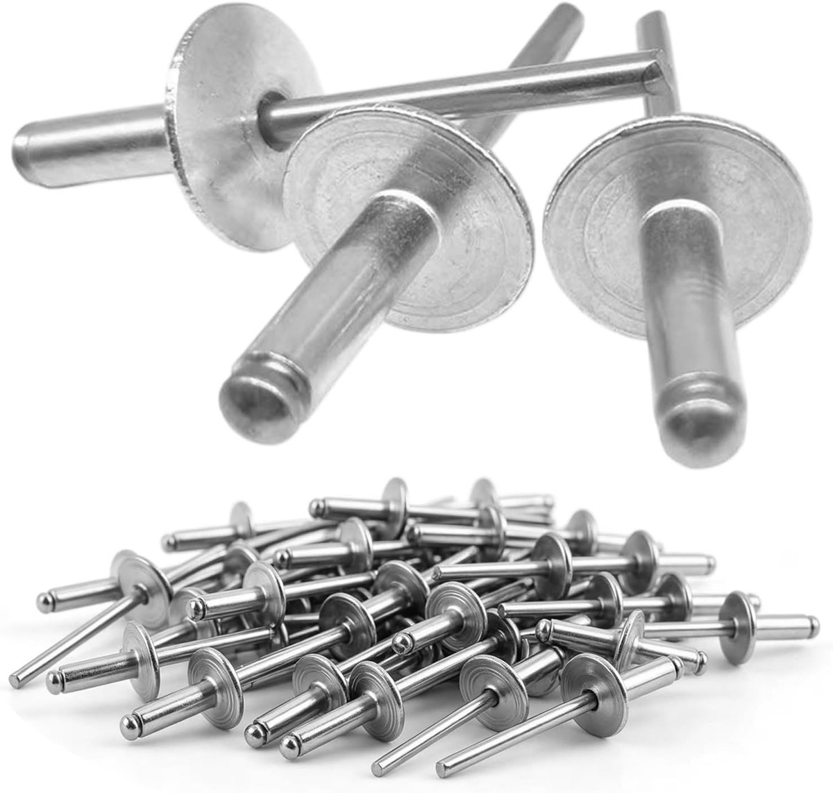 Blindklinknagels 4 x 16 mm met grote flens, 140 stuks zilveren koepelkop, aluminium klinknagels voor houtbewerking, plaatverwerking, motorvoertuigen, machines en industrie