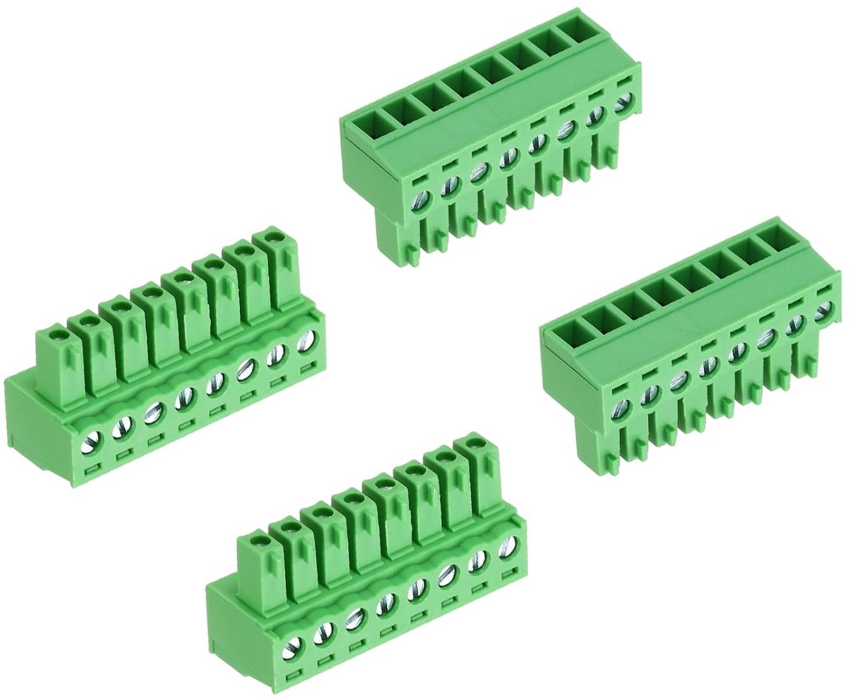 4 stuks PCB-klemblok, 300 V, 8 A, mannelijk, 8-polig, 3,81 mm, klemverbinders met schroeven voor printplaatmontage, voor industrieel gebruik, groen