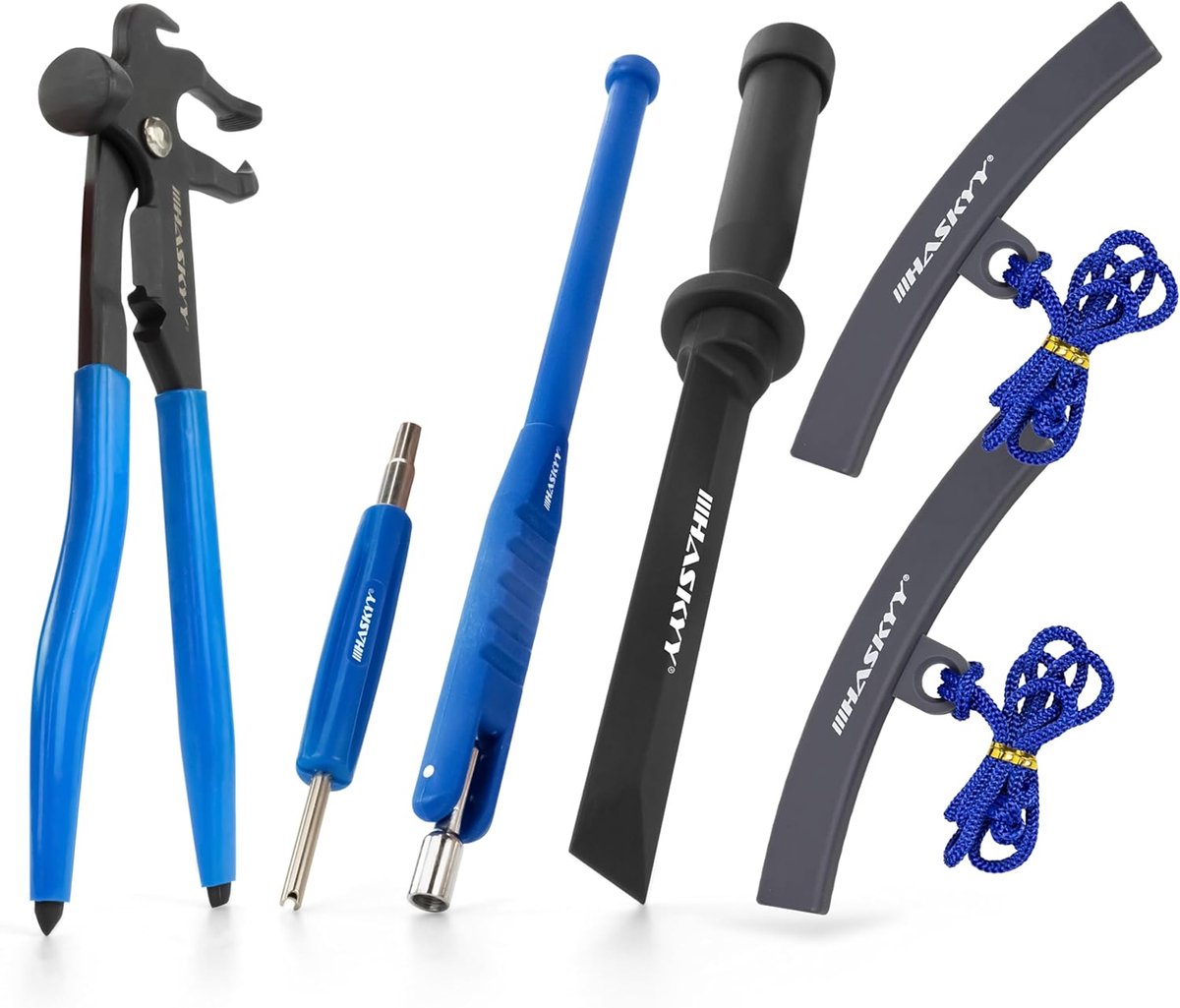 Balancerende tangen set 6-delig - kunststof schraper - ventieltrekker en rim protector - ShopVlot