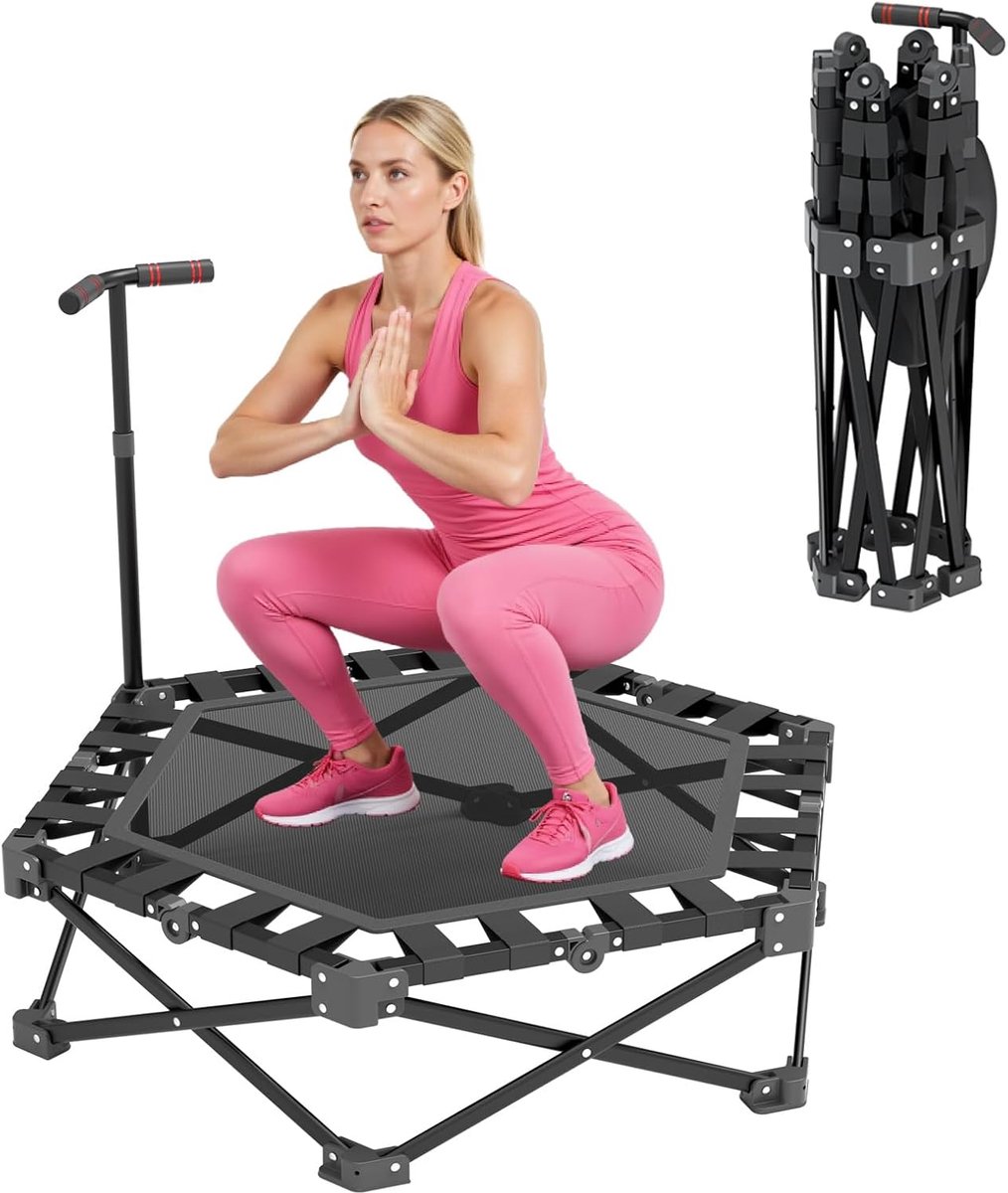 Mini trampoline 106 cm - opvouwbaar - verstelbaar handvat - ideaal voor indoor fitness - ShopVlot