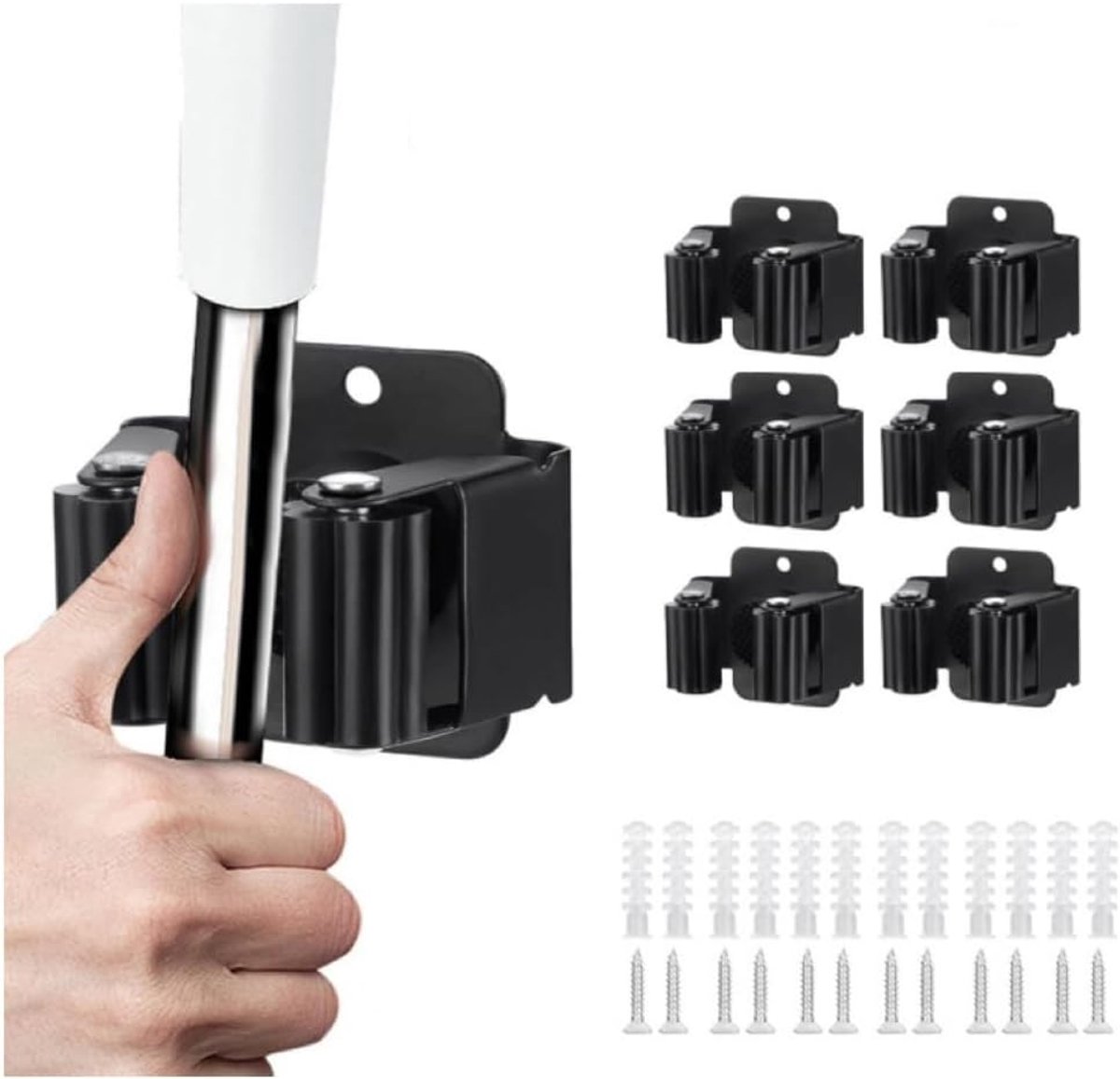 Broom holder wandmontage - roestvrij staal - duurzaam en sterk - ideaal voor garage en badkamer - ShopVlot