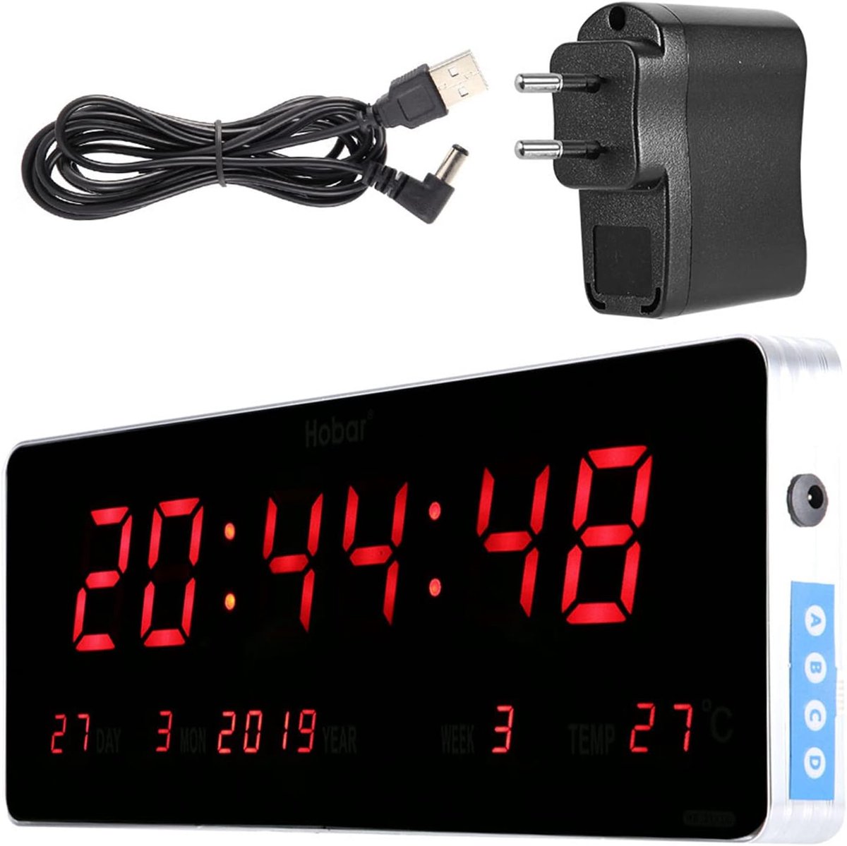 Digitale Wandklok LED 36 x 13 cm - Kalendertijd en temperatuur - Perfect voor woonkamer en kantoor - ShopVlot