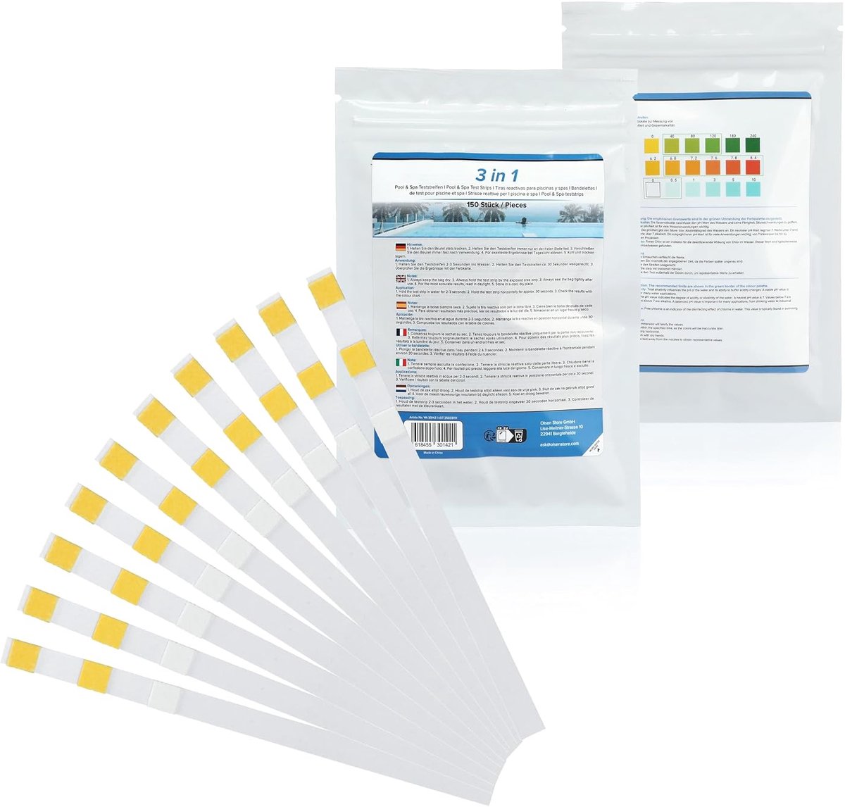Pool teststrips 150 stuks - 3-in-1 - pH, alkaliteit en chloor - eenvoudig te gebruiken - ShopVlot