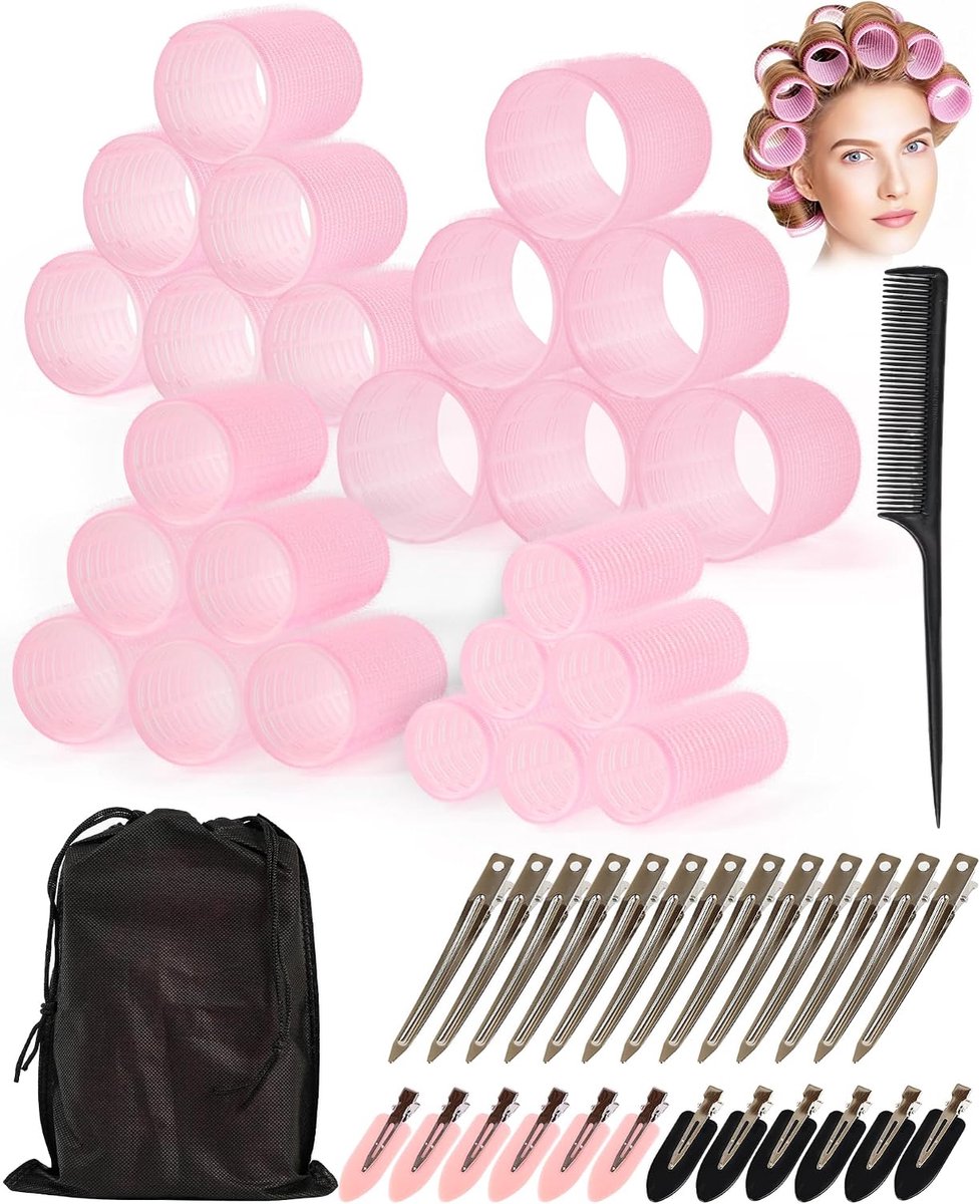 Haarrollers set 50 stuks - Zelfklevende krulspelden - 4 maten 60/48/36/25 mm - Perfect voor langdurige krullen - ShopVlot