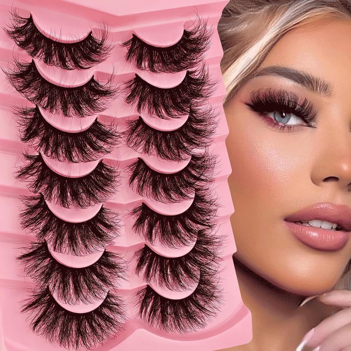 SnelShoppen - 7 Paar 3D Fluffy Valse Wimpers, Volume Krullend, Dramatische Kunstwimpers, Natuurlijke Look, Herbruikbare, Handgemaakte Faux Mink Make-u