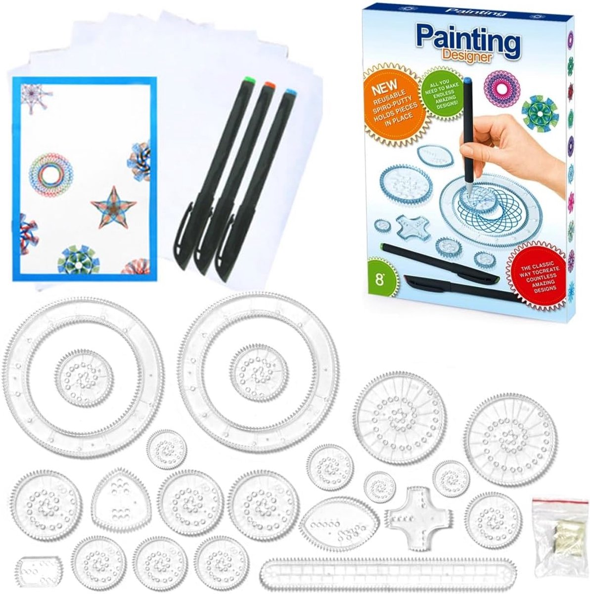 Spiral Designer 26-delig - multifunctionele spirographie tekenset - kleurrijke spiralen - stimuleert creativiteit - ShopVlot