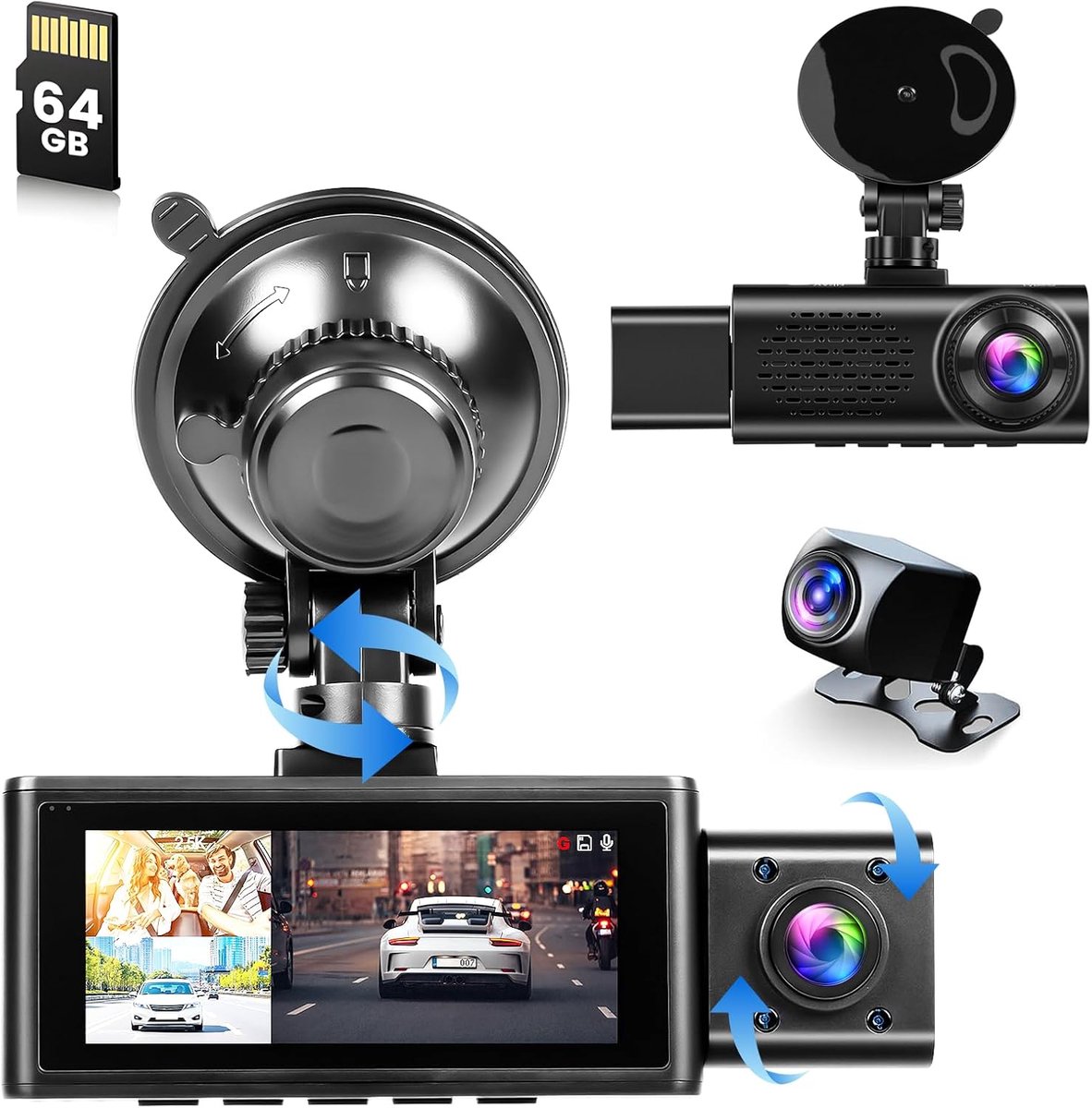 Dashcam 3-kanaals 2.5K - Voor-, binnen- en achtercamera - GPS en 24-uurs parkeerbewaking - Voorkom schade en diefstal - ShopVlot